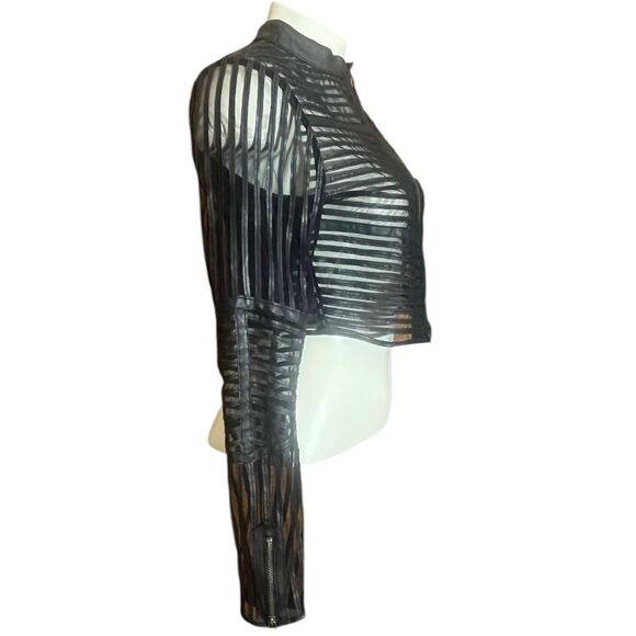 New Look Faux Leather & Mesh Cropped Jacket Zip Front Gothic, Punk , Grunge - Picture 2 of 9